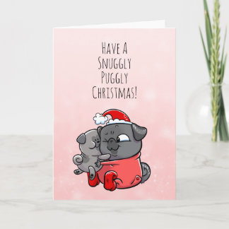 Cartão de Natal de Pug preto de Puggly