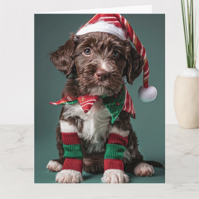Cartão de Natal De Pupppy Com Ponteiro De Fio (Frente)