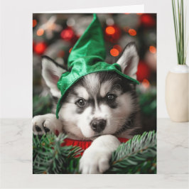 Cartão de Natal De Pupppy para o Elf Siberian Husk