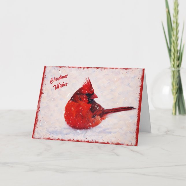 Cartão de Natal de Red Bird Cardinal e Neve (Frente)