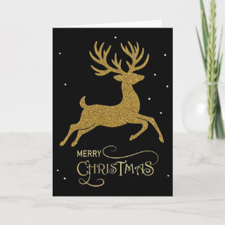 Cartão de Natal de Rena com Brilho Dourado