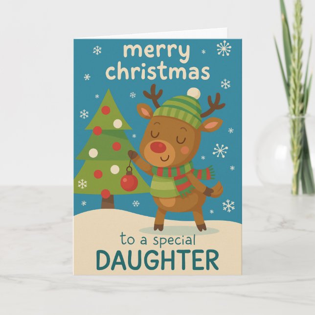 Cartão de Natal de Rena para Filha (Frente)