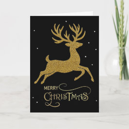 Cartão de Natal de Rena Preto e Dourado