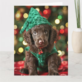 Cartão de Natal De Retriever Elf Revestido Curly
