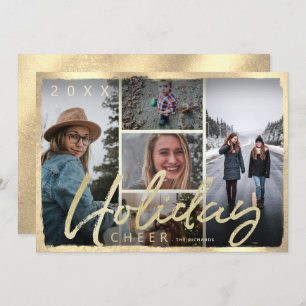 Cartão de Natal de Script Dourado Cheer de Férias