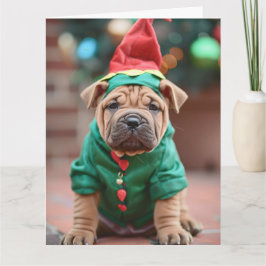 Cartão de Natal De Shar Pei Elf