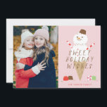 Cartão de Natal de Snowcone - Rosa<br><div class="desc">Esta adorável carta ilustrada apresenta um verdadeiro cone de neve junto com doces.</div>