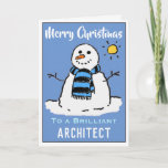 Cartão de Natal de Snowman divertido para um arqui<br><div class="desc">Um desenho animado de boneco de neve em um cartão festivo de Natal. Cartão de Natal para um Arquiteto.</div>