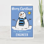 Cartão de Natal de Snowman divertido para um Engen<br><div class="desc">Um desenho animado de boneco de neve em um cartão festivo de Natal. Cartão de Natal para um Engenheiro.</div>