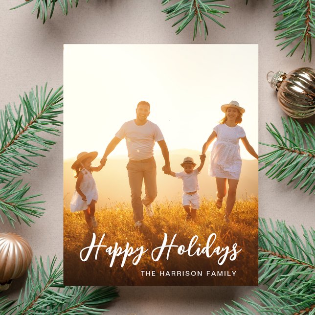 Cartão de Natal de Sobreposição de Fotos de Script (Share the love and warmth of the holiday season with this personalized photo Christmas card)