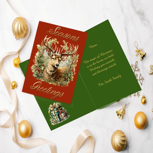 Cartão de Natal de Stag Festivo (Front And Inside)