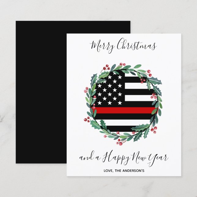 Cartão de Natal de Thin Red Line para Bombeiros (Frente/Verso)
