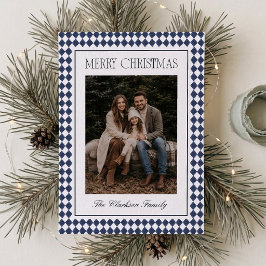 Cartão de Natal de uma Foto Harlequin Azul Marinho