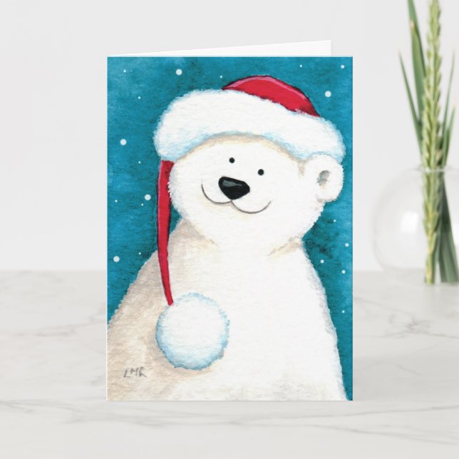 Cartão de Natal de Urso Polar Festivo Festivo (Frente)