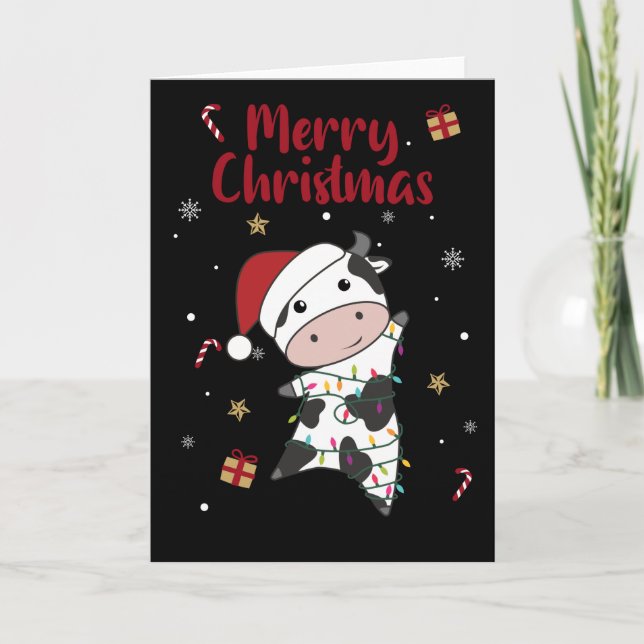 Cartão de Natal de Vacas Alegres de Inverno (Frente)