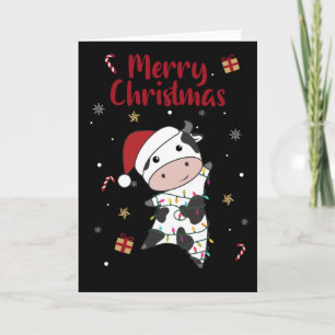 Cartão de Natal de Vacas Felizes no Inverno