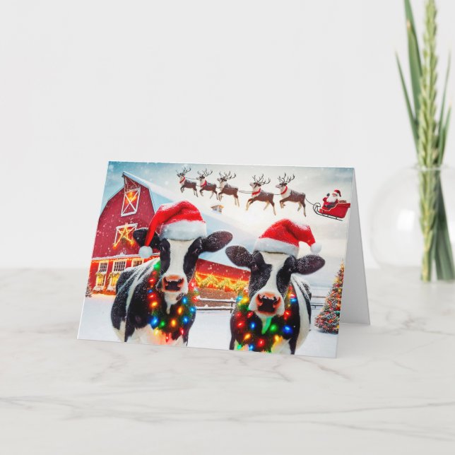 Cartão de Natal de Vacas Holstein (Frente)