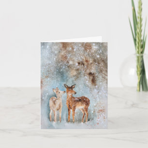 Cartão de Natal de Veado em Aquarela