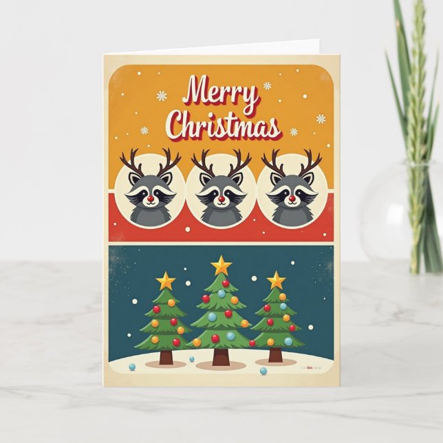 Cartão de Natal de Veado Retro (Frente)