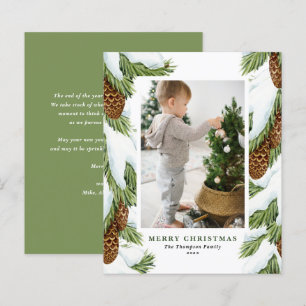 Cartão de Natal de Watercolor Snowy Pinecones