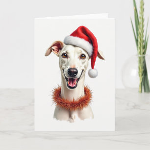 Cartão de Natal de Whippet com chapéu de Papai Noe