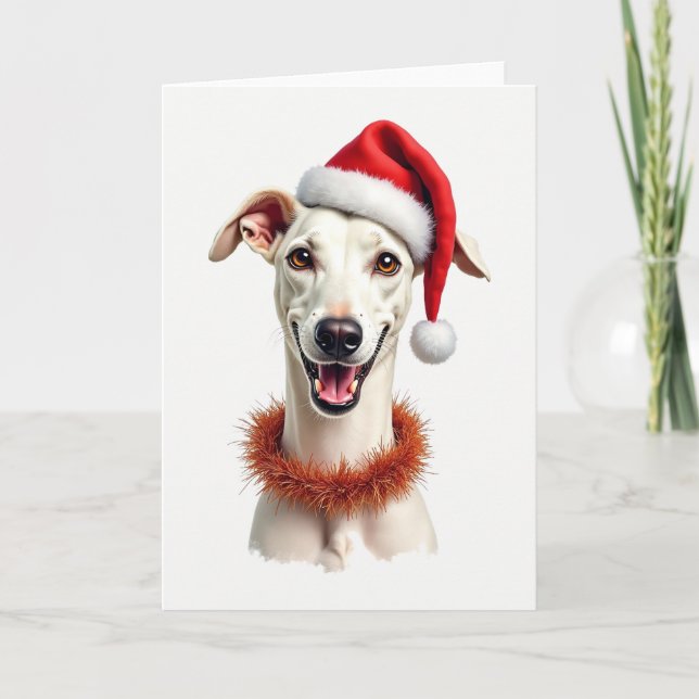 Cartão de Natal de Whippet com chapéu de Papai Noe (Frente)