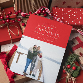 Cartão de Natal de Xadrez de Feriado Vermelho