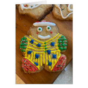 Cartão de Natal decorado com biscoito de gengibre