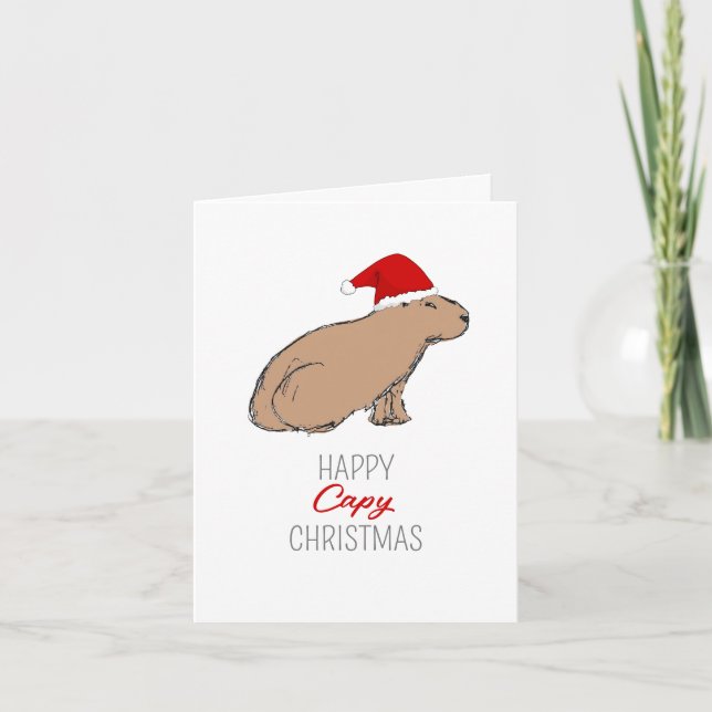 Cartão de Natal Desenhado À Mão Da Capybara Cute (Frente)