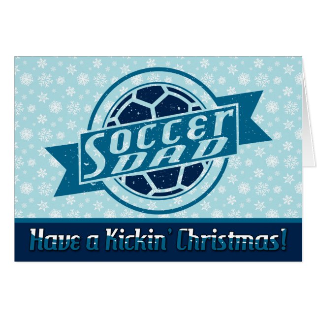 Cartão de Natal Design Azul Pai de Futebol (Frente Horizontal)