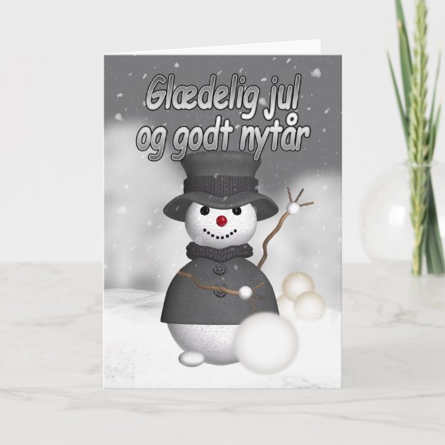 Cartão de natal dinamarquês com snomão na moda mod (Frente)