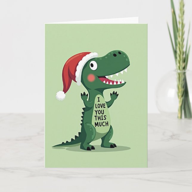 Cartão de Natal Dino Eu Te Amo (Frente)