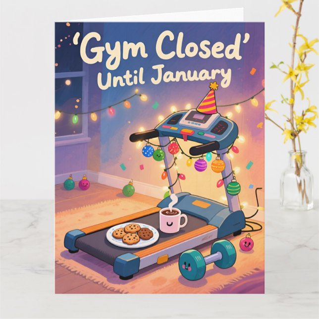 Cartão de Natal Divertido de Fitness Ginásio Fecha (Flor Amarela)