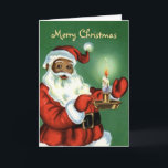 Cartão de Natal do afro-americano do vintage com<br><div class="desc">Cartão de Natal do afro-americano do vintage com o papai noel preto que guardara a vela.</div>