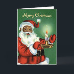 Cartão de Natal do afro-americano do vintage com<br><div class="desc">Cartão de Natal do afro-americano do vintage com o papai noel preto que guardara a vela.</div>