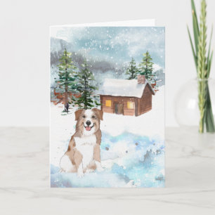Cartão de Natal do Australian Shepher (Vermelho)