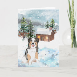 Cartão de Natal do Australian Shepherd (Azul)
