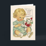 Cartão de Natal do bebé do vintage primeiro<br><div class="desc">Cartão retro/natal vintage.  Bebé adorável e seu urso do Natal!  Para o primeiro Natal de uma menina doce!</div>