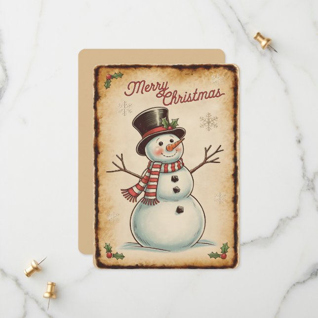 Cartão de Natal do Boneco de Neve (Frente/Verso In Situ)