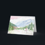 Cartão de Natal do boneco de neve das montanhas de<br><div class="desc">Boneco de neve da cena do inverno de Alaska do Natal do cartão,  montanhas. Aguarela original</div>