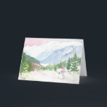 Cartão de Natal do boneco de neve das montanhas de<br><div class="desc">Boneco de neve da cena do inverno de Alaska do Natal do cartão,  montanhas. Aguarela original</div>