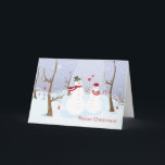 Cartão de Natal do boneco de neve do casal<br><div class="desc">Cartão de Natal bonito do boneco de neve para casais.</div>