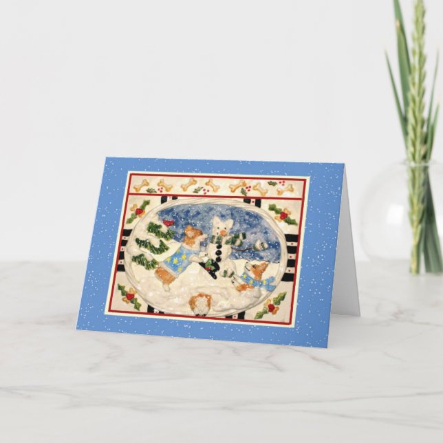 Cartão de Natal do boneco de neve do Corgi (Frente)