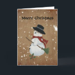 Cartão de Natal do boneco de neve do país<br><div class="desc">Este cartão de Natal do boneco de neve do país caracteriza um impressão de minha pintura acrílica de um boneco de neve. Excelente a compartilhar com todos seus amigos loving do país.</div>