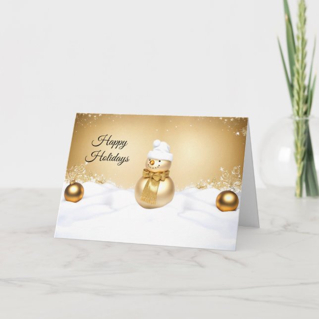 Cartão de Natal do Boneco de Neve Dourado (Frente)