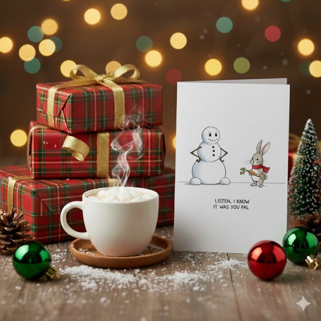 Cartão de Natal do Boneco de Neve e Coelho Fofo (Criador carregado)