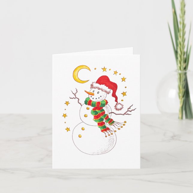 Cartão de Natal do boneco de neve estrelado (Frente)