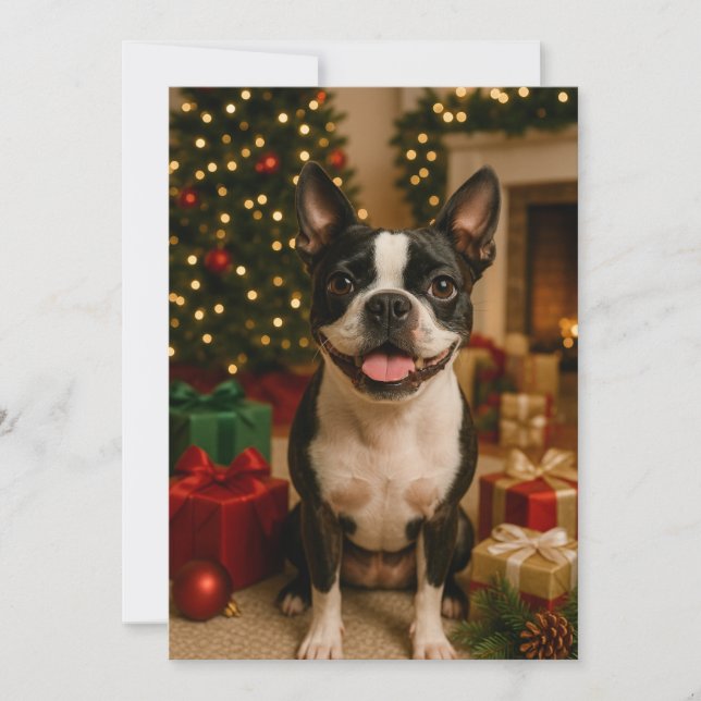 Cartão de Natal do Boston Terrier (Frente)