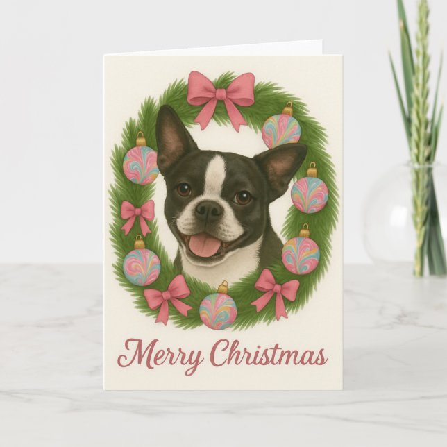 Cartão de Natal do Boston Terrier (Frente)