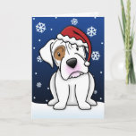 Cartão de Natal do Boxer Branco Kawaii<br><div class="desc">Mande Cartões de Natal Boxer Brancos a todos os seus amigos amantes dos animais este ano! Um bonito desenho animado do "kawaii Boxer" se senta sobre neve recém-caída vestindo um boné Papai noel, enquanto os flocos de neve deslizam suavemente ao seu redor. A dentro também tem flocos de neve e...</div>